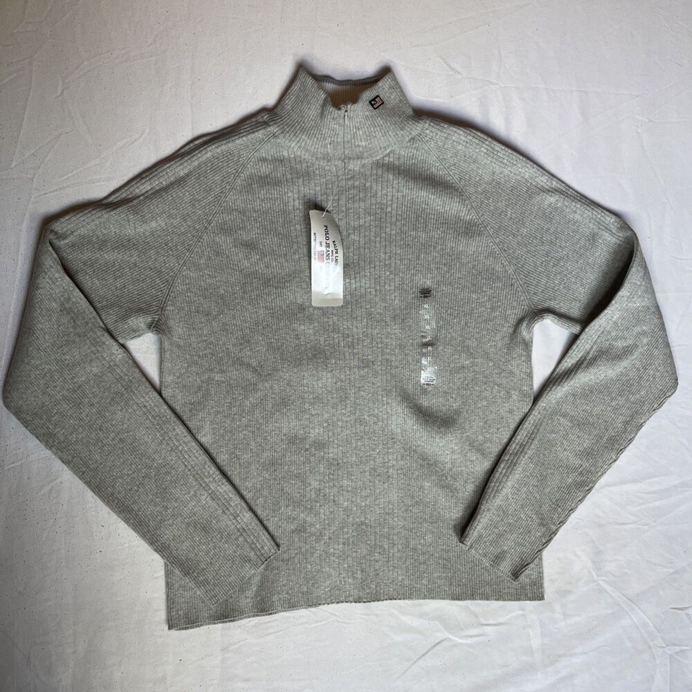 Polo Jeans Company 1/4 Zip Turtle Neck Pullover Jacket Women’s XL Gray Flag New